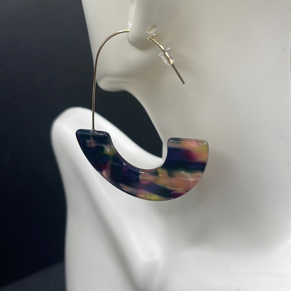 Resin Drop hoop Dangle Earrings - Picture 2 of 5